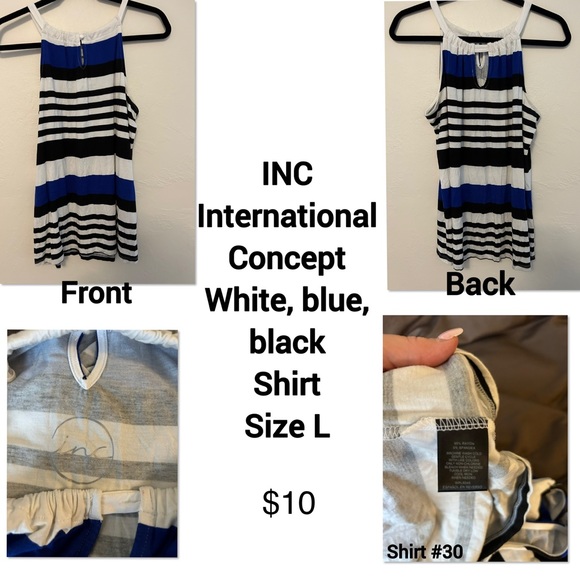 INC International Concepts Tops - INC tank top, white, blue, black,size L